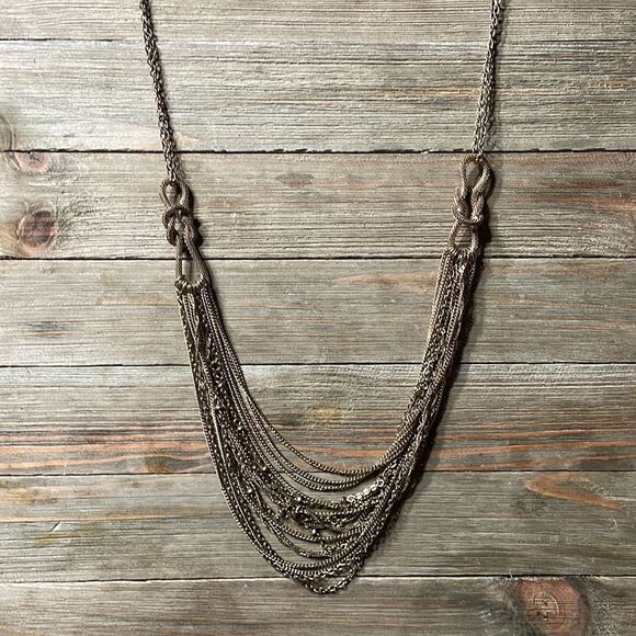 Long Gold Chunky Layered Necklace w/ Looped Infinity Chain - Picture 6 of 12